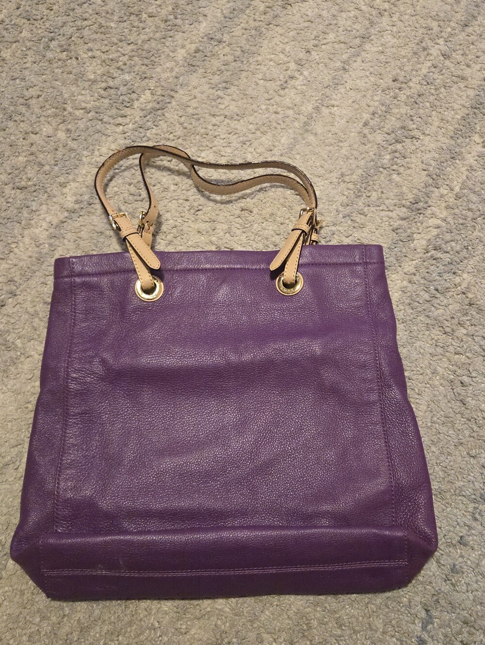 Michael Kors Purple Pebbled Leather Tote Bag Shoulder Purse MK Charm Large - Picture 7 of 11